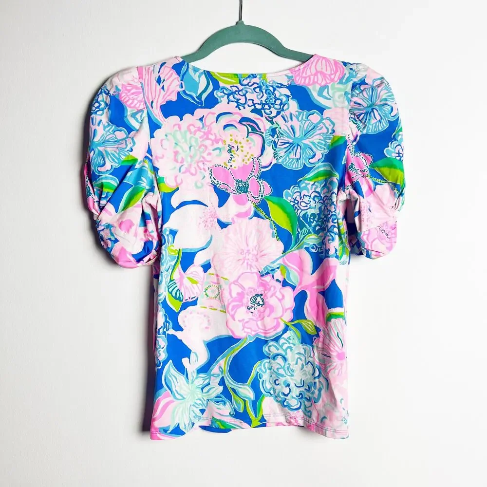 Lilly Pulitzer short sleeve puffs style shirt pink & blue Size Extra Small